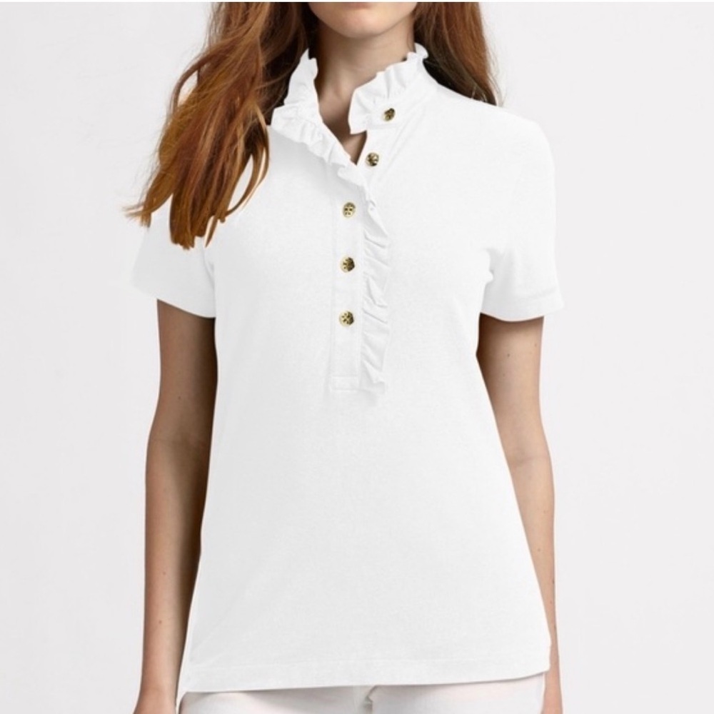 Tory Burch Lidia White Ruffle Button-Down Top Elevated Casual Size Medium